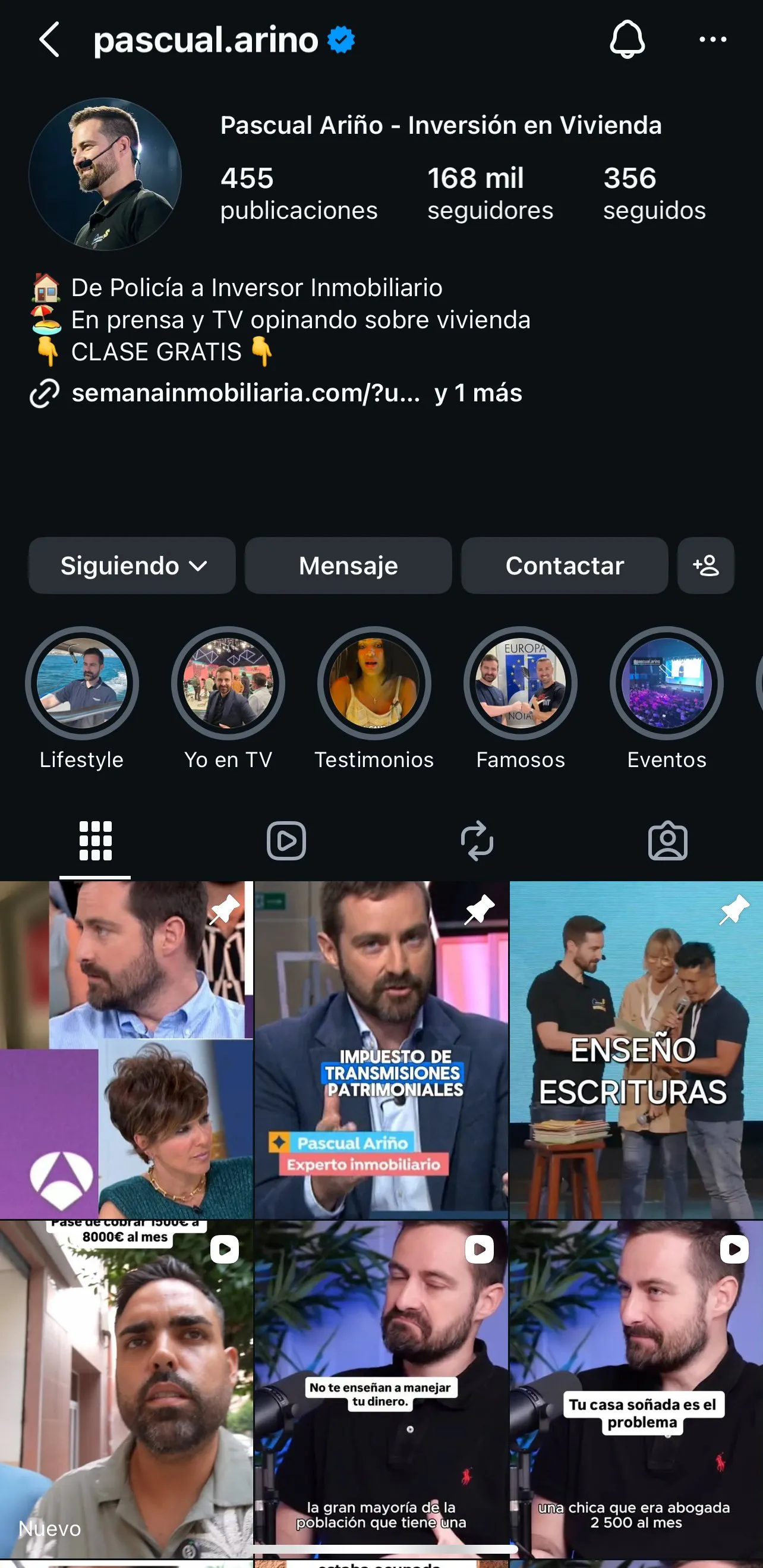 Perfil de Pascual Ariño en Instagram