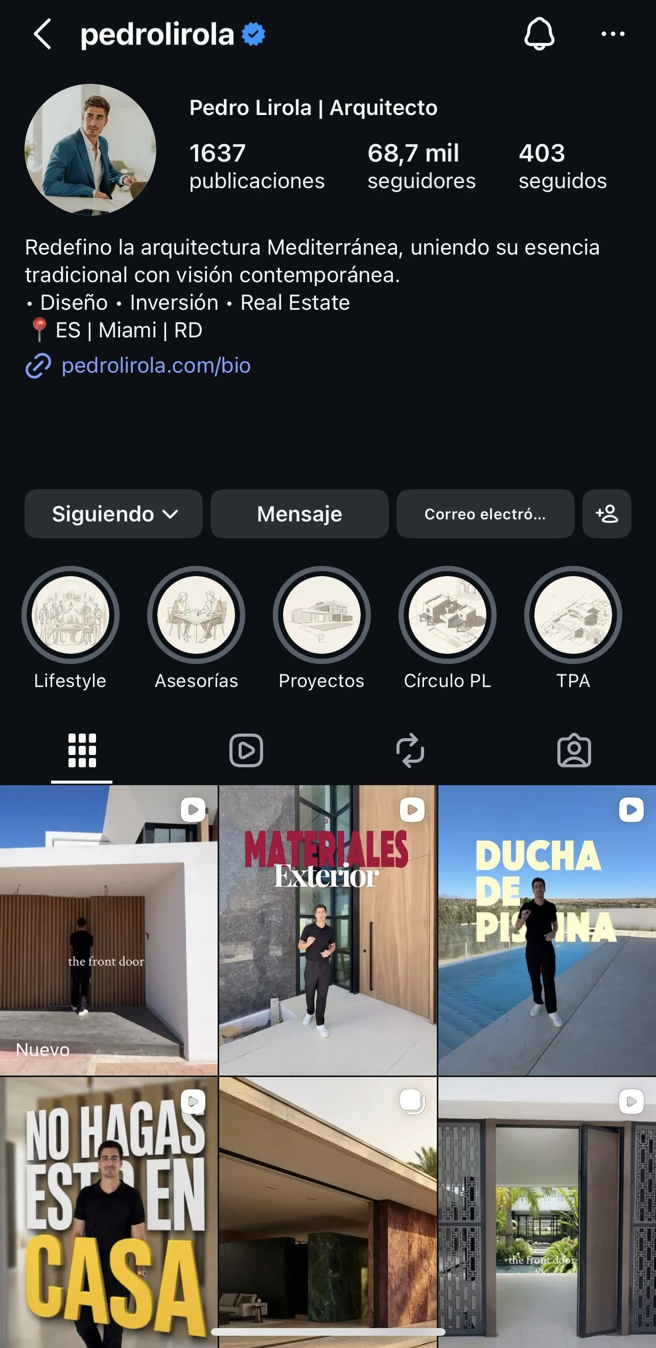 Perfil de Pedro Lirola en Instagram