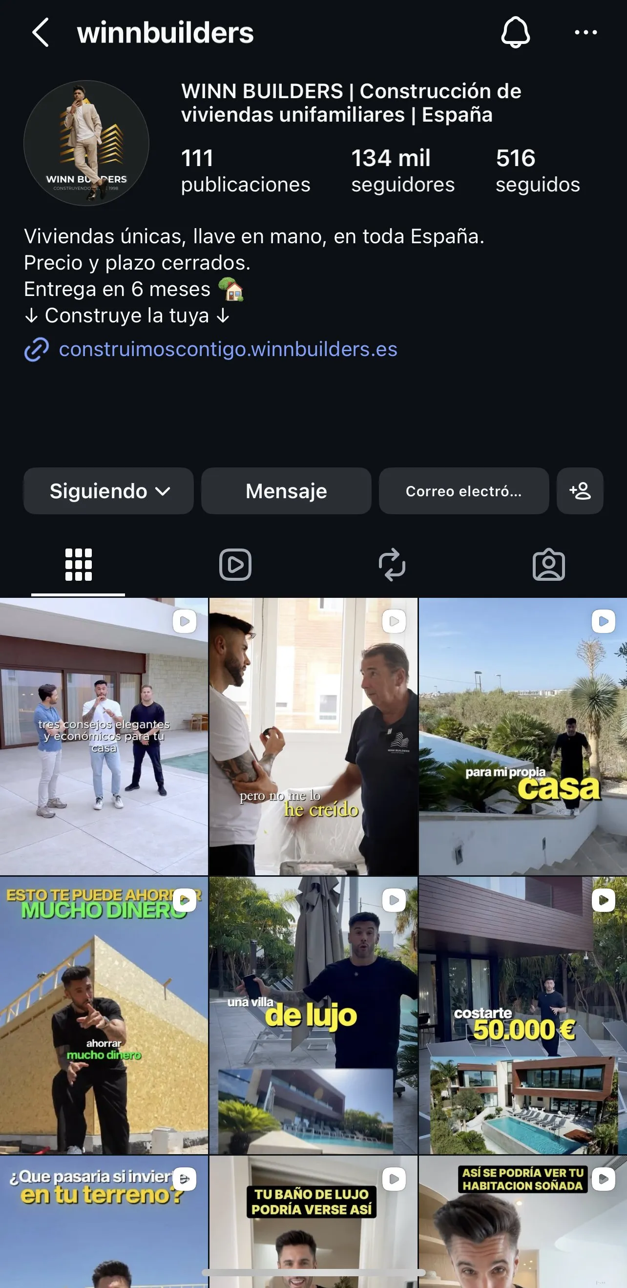 Perfil de Winn Builders en Instagram